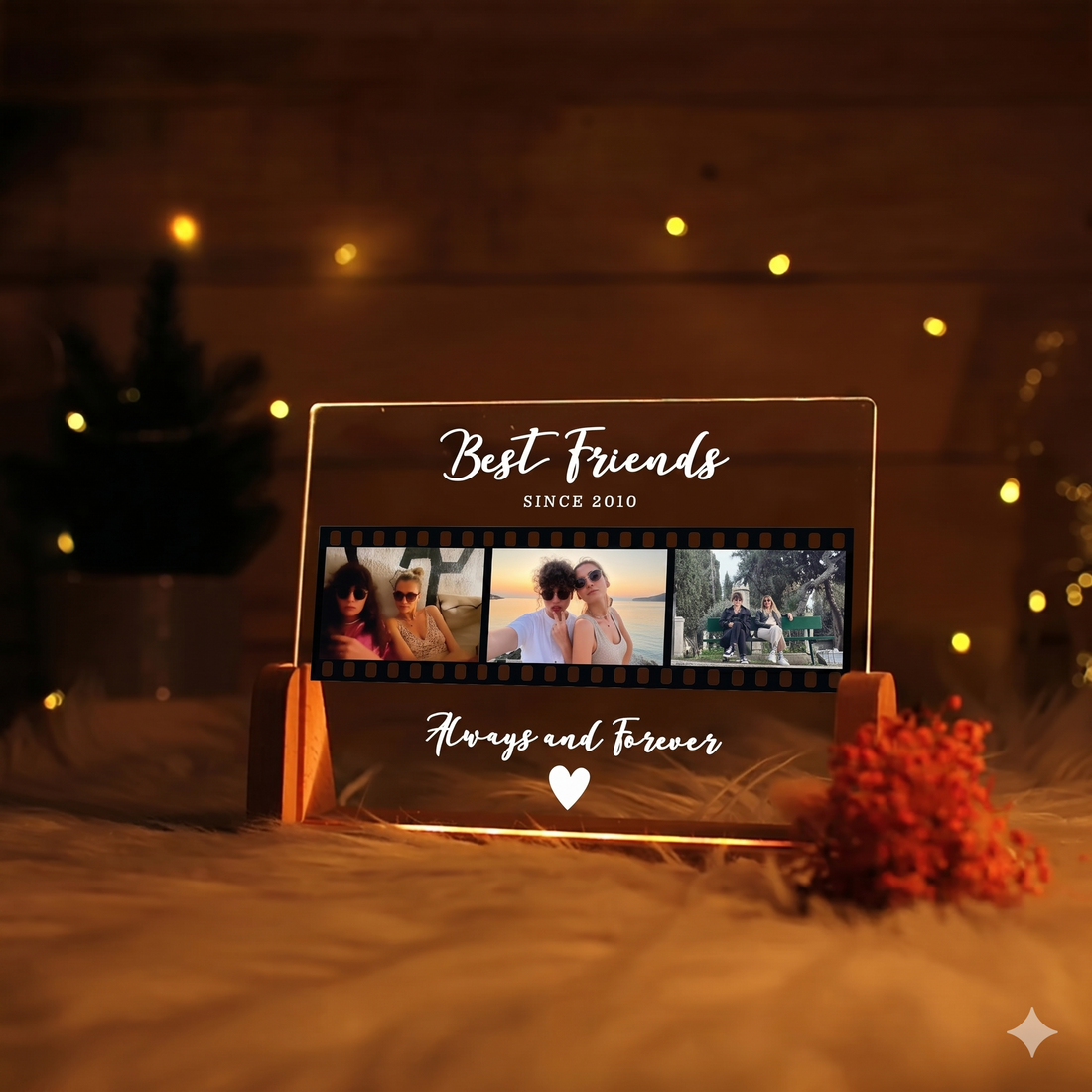 Custom Friendship Day Photo Lamp with Adapter Base | Personalized Acrylic LED Lamp for Best Friend | Customized Memory Night Light Gift