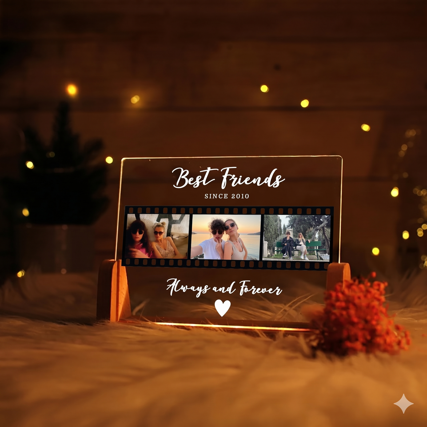 Custom Friendship Day Photo Lamp with Adapter Base | Personalized Acrylic LED Lamp for Best Friend | Customized Memory Night Light Gift