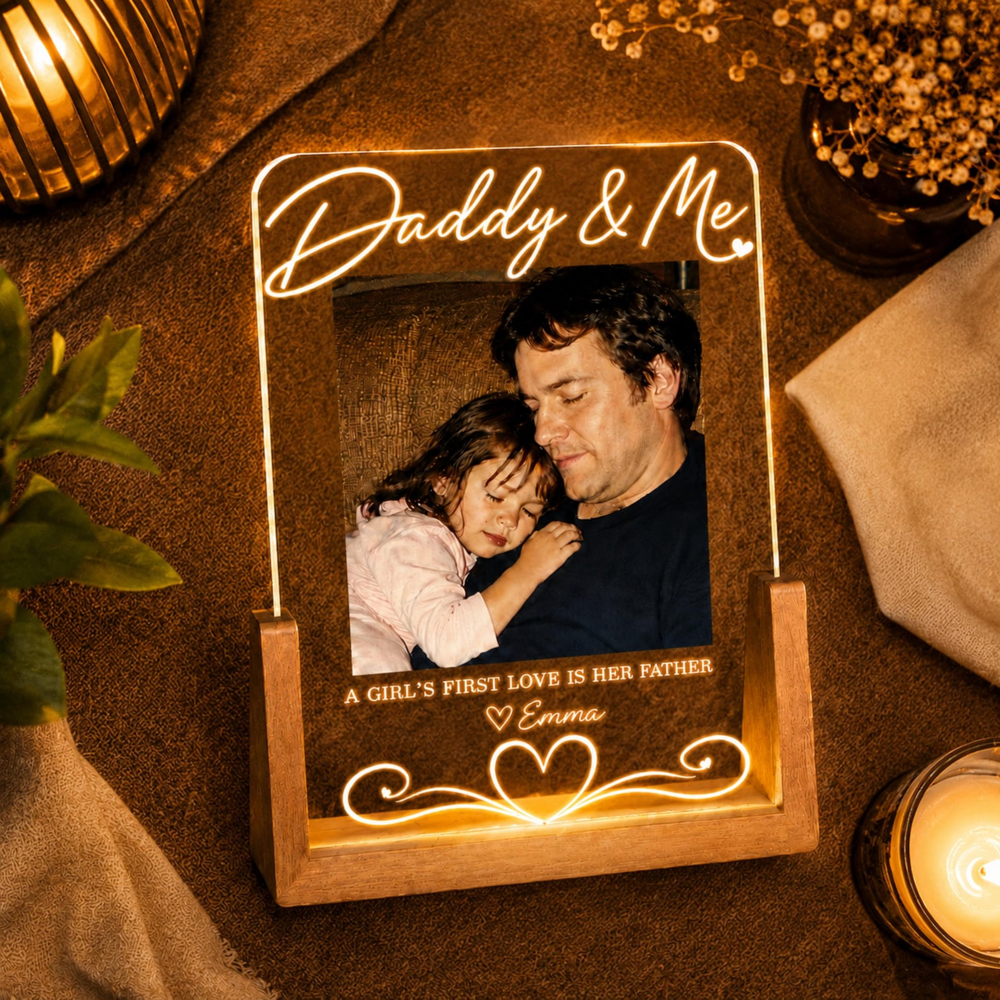 Custom Photo Night Light, Daddy Photo Collage LED Light, Personalized Photo Lamp, Birthday Gift for Dad, Father&