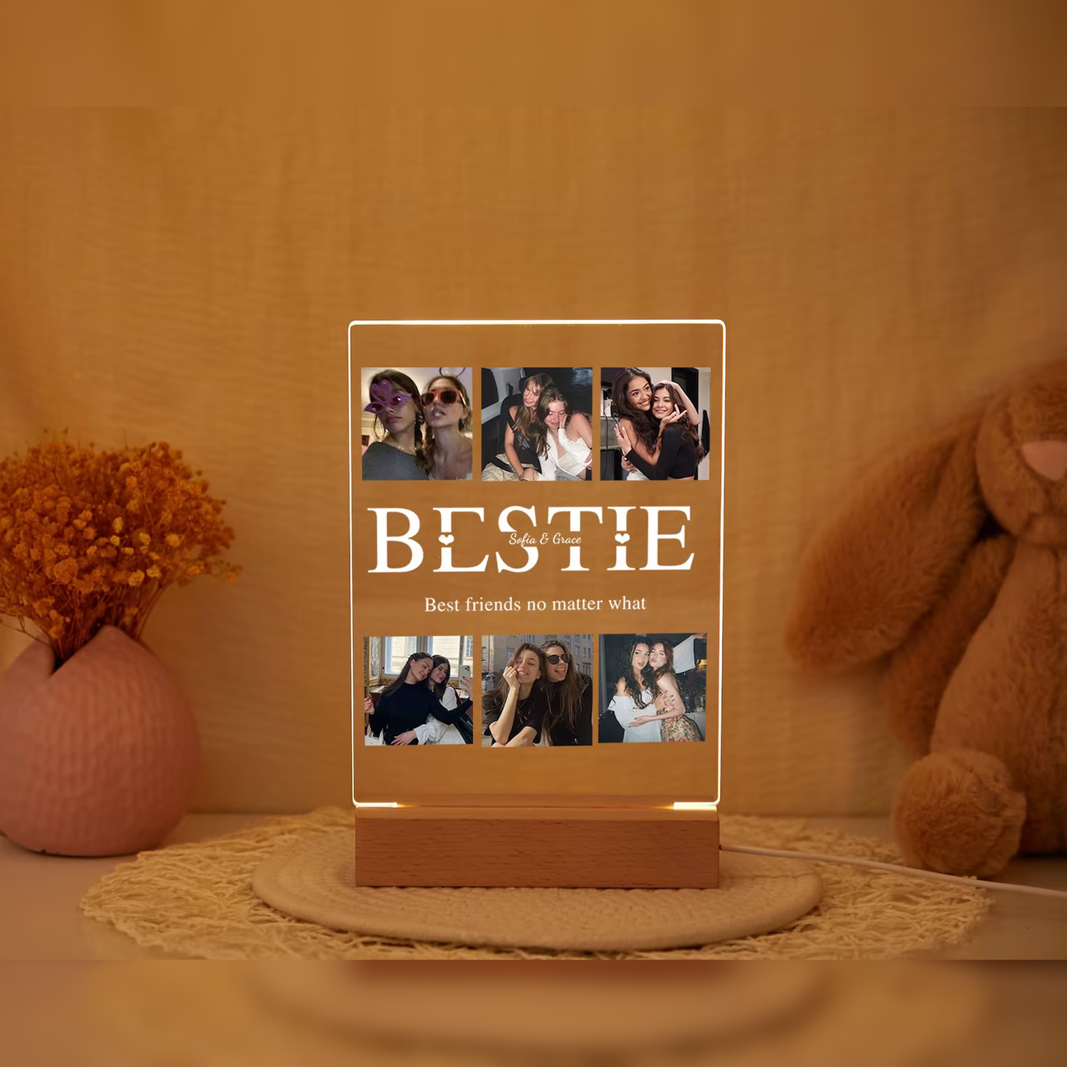 Custom Friendship Day Photo Lamp with Adapter Base | Personalized Acrylic LED Lamp for Best Friend | Customized Memory Night Light Gift
