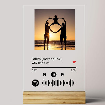 Customized Photo &amp; Spotify Song Acrylic Frame, 6x9 inch, Scannable Code, Rectangular Tabletop Plaque with Wooden Stand,