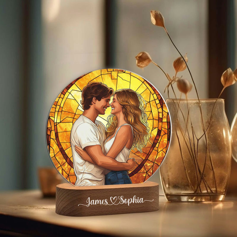 Personalized Couple Photo Art Night Light– Custom LED Lamp for Anniversary, Wedding &amp; Romantic Gifts