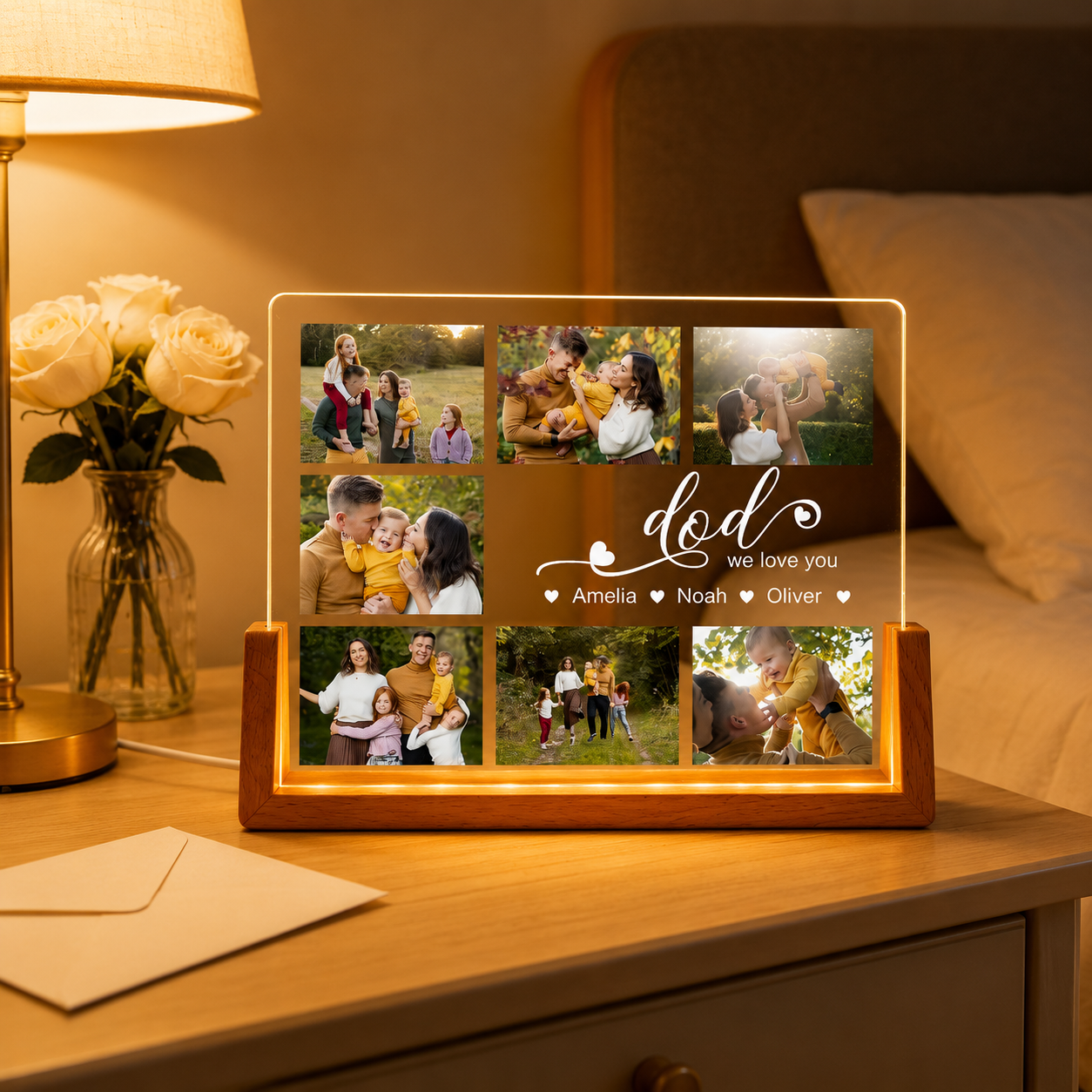 Custom Photo Night Light, Daddy Photo Collage LED Light, Personalized Photo Lamp, Birthday Gift for Dad, Father&