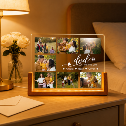 Custom Photo Night Light, Daddy Photo Collage LED Light, Personalized Photo Lamp, Birthday Gift for Dad, Father&