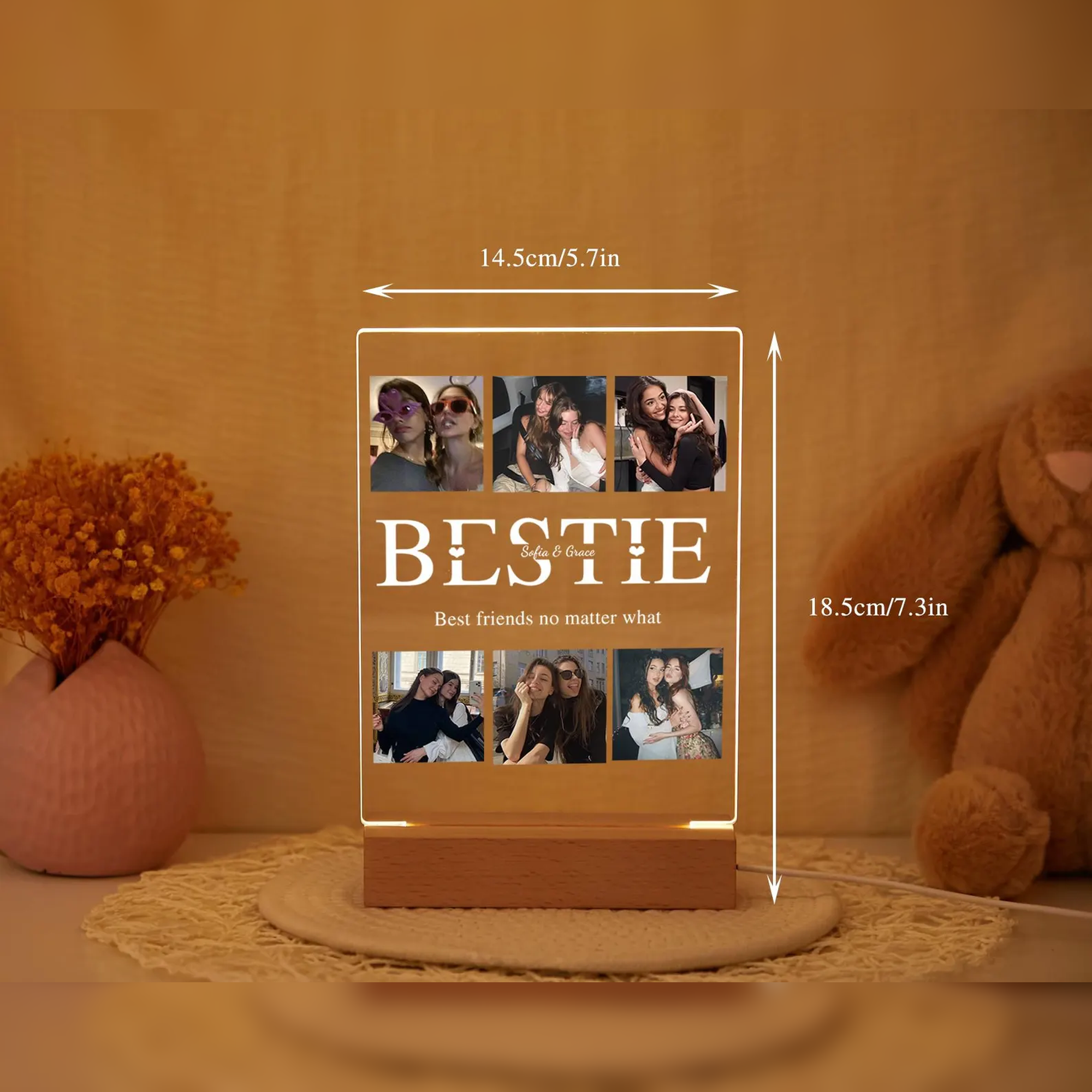 Custom Friendship Day Photo Lamp with Adapter Base | Personalized Acrylic LED Lamp for Best Friend | Customized Memory Night Light Gift