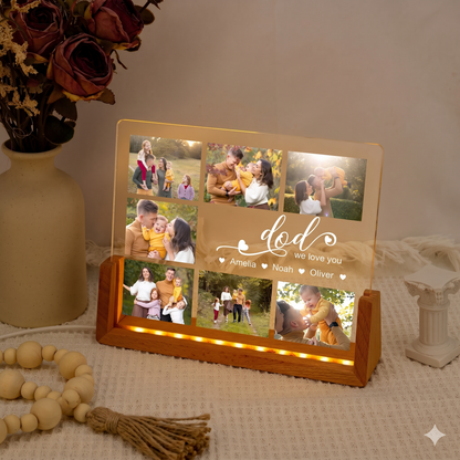 Custom Photo Night Light, Daddy Photo Collage LED Light, Personalized Photo Lamp, Birthday Gift for Dad, Father&