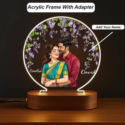 Customized Couple Acrylic Frame with Wooden Base | Personalized Photo Gift with Adapter