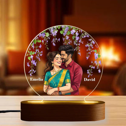 Customized Couple Acrylic Frame with Wooden Base | Personalized Photo Gift with Adapter