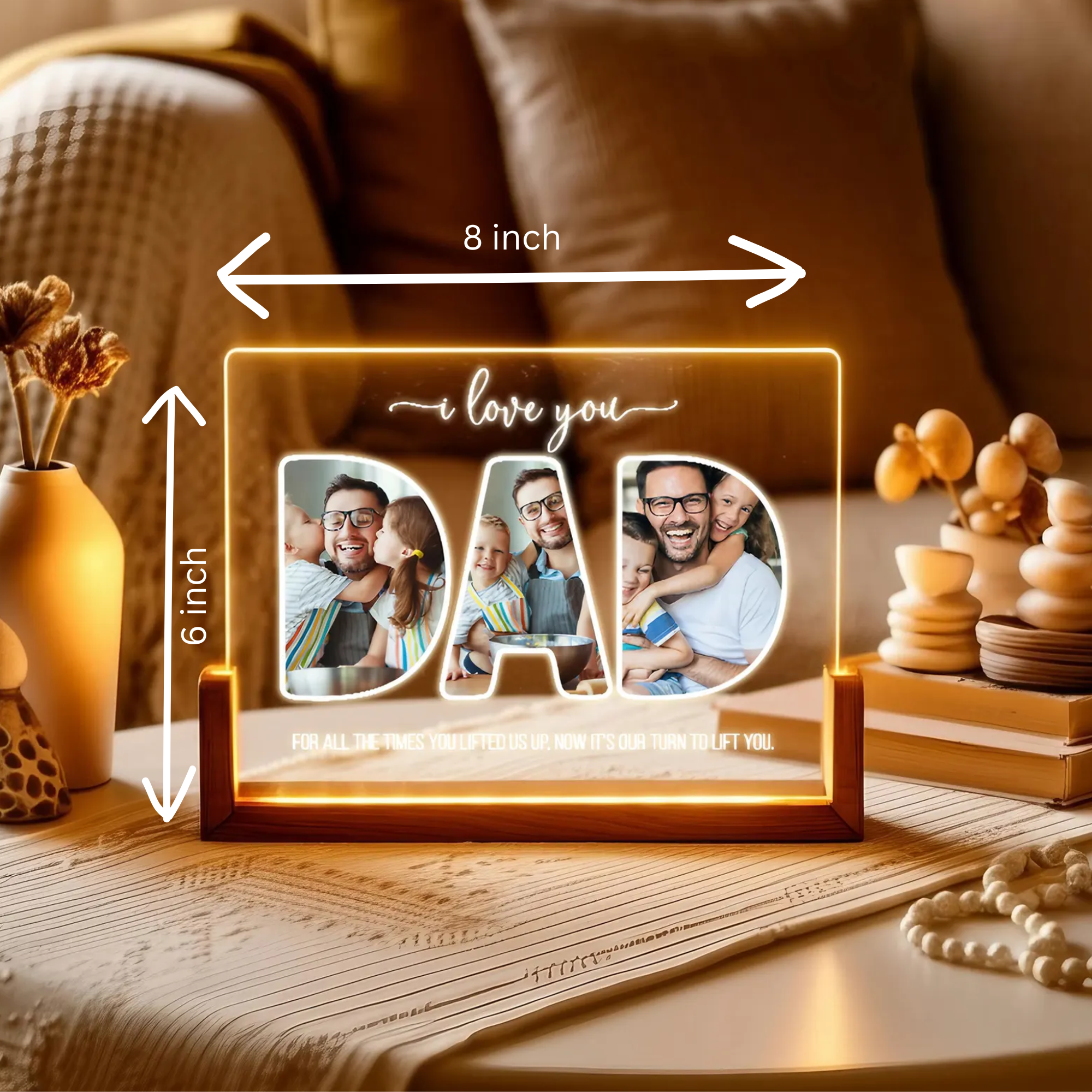Custom Photo Night Light, Daddy Photo Collage LED Light, Personalized Photo Lamp, Birthday Gift for Dad, Father&