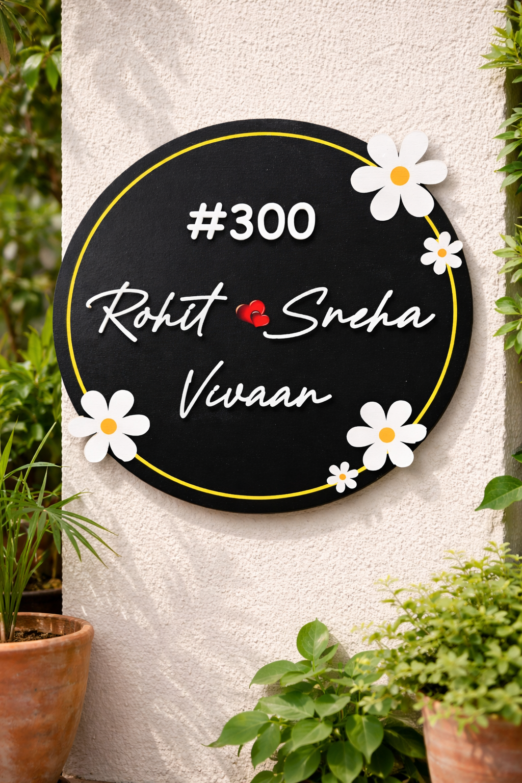 Modern Round Wooden Nameplate with 3D Acrylic Letters | Custom Made