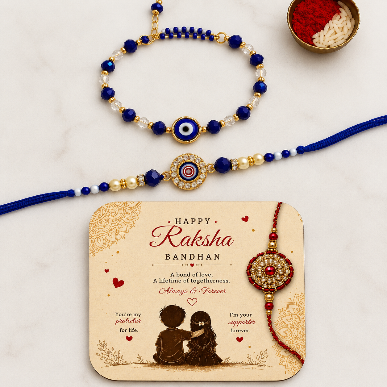 Bhaiya Bhabhi Rakhi Combo | Premium Designer Rakhi Set With Free Coaster