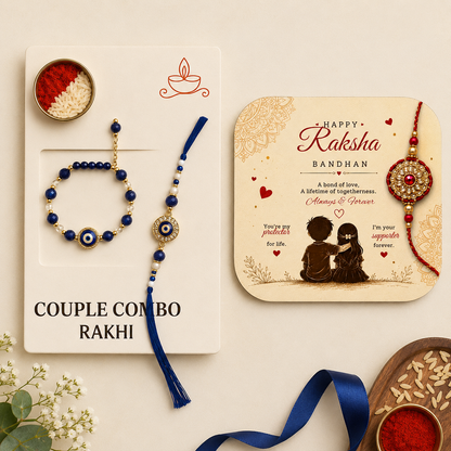 Bhaiya Bhabhi Rakhi Combo | Premium Designer Rakhi Set With Free Coaster