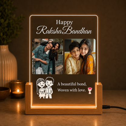 Custom Photo Raksha Bandhan LED Lamp for Brother &amp; Sister | Personalized Acrylic Night Light