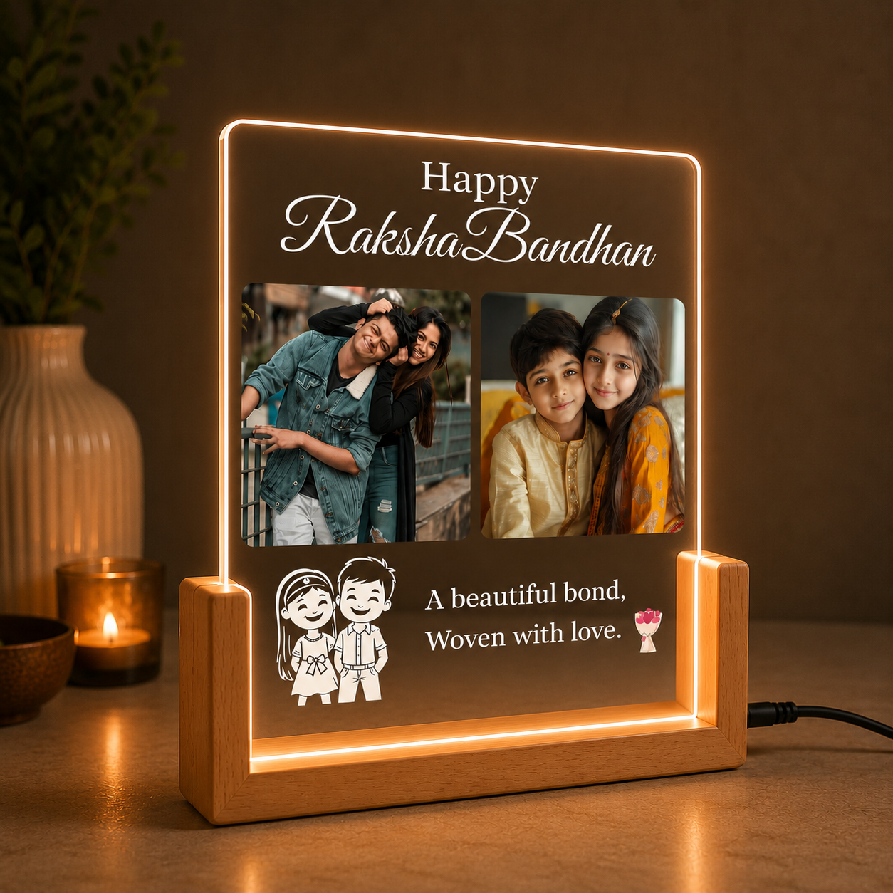 Custom Photo Raksha Bandhan LED Lamp for Brother &amp; Sister | Personalized Acrylic Night Light