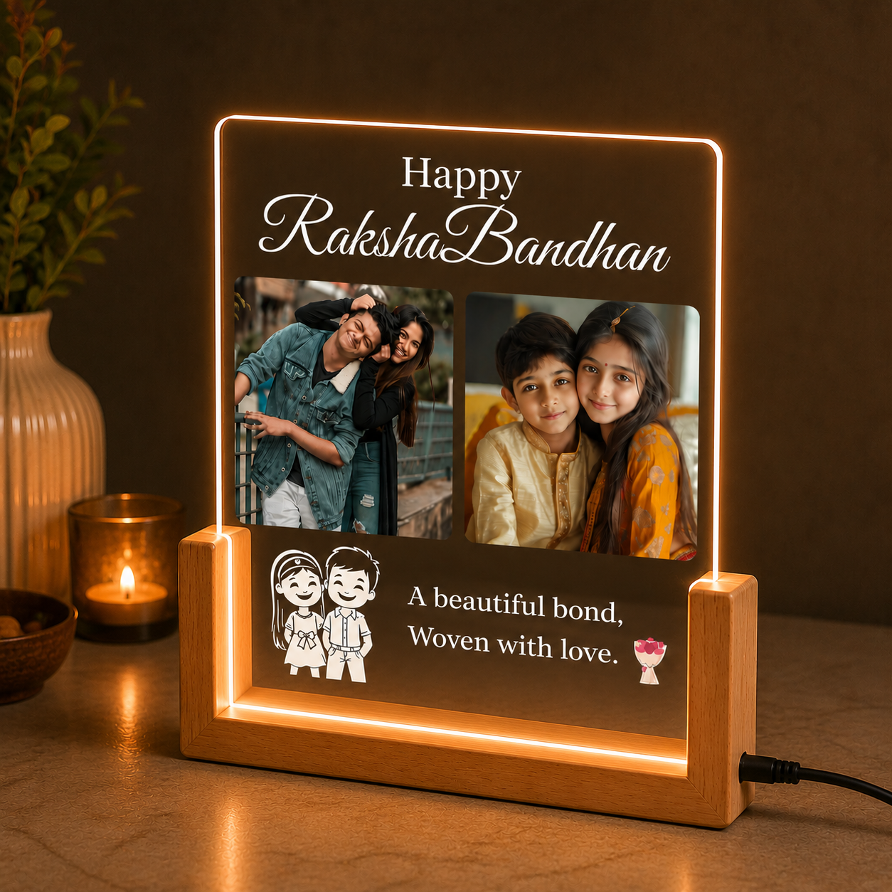 Custom Photo Raksha Bandhan LED Lamp for Brother &amp; Sister | Personalized Acrylic Night Light