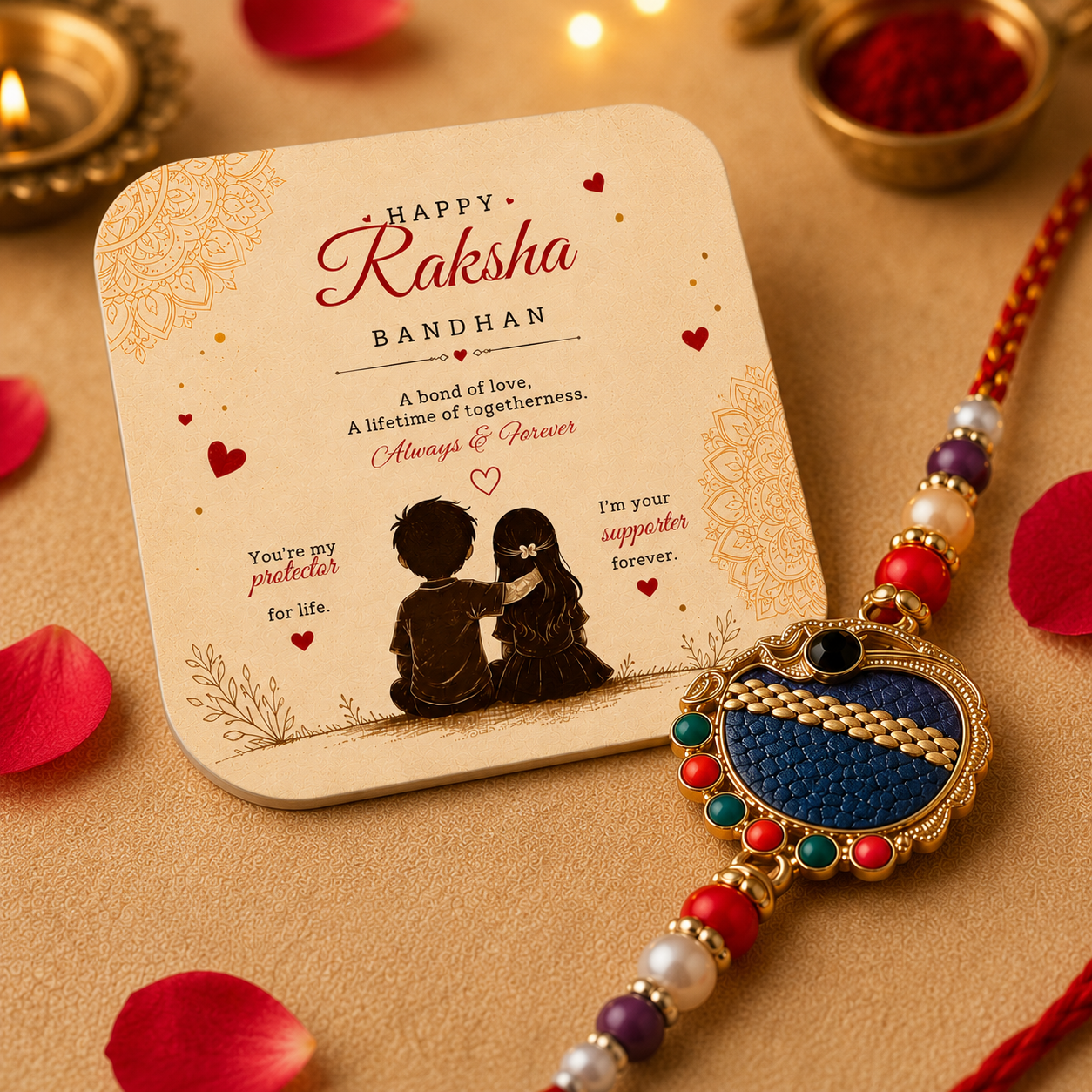 Elegant Designer Rakhi | Traditional Thread for Brother With Free Fridge Magnet
