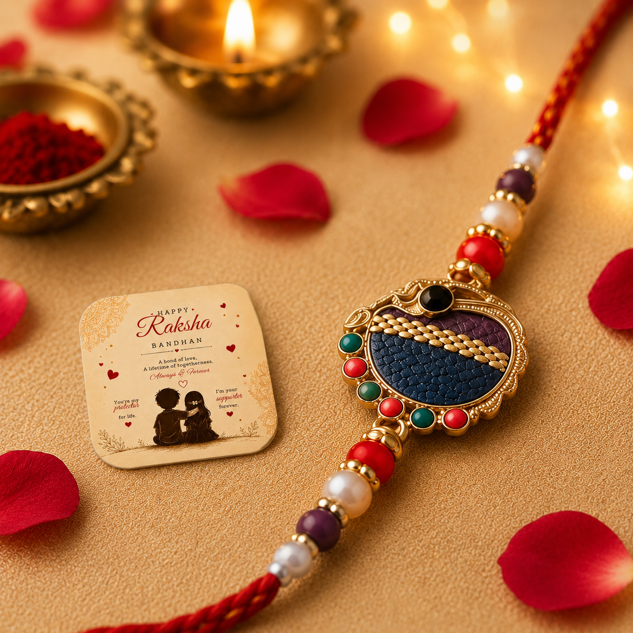 Elegant Designer Rakhi | Traditional Thread for Brother With Free Fridge Magnet