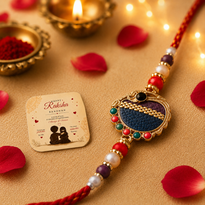 Elegant Designer Rakhi | Traditional Thread for Brother With Free Fridge Magnet