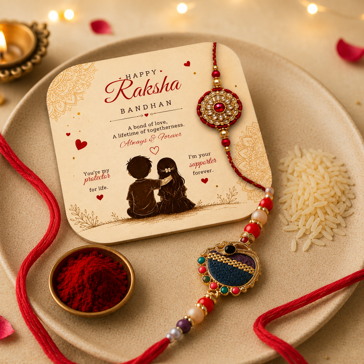 Elegant Designer Rakhi | Traditional Thread for Brother With Free Fridge Magnet