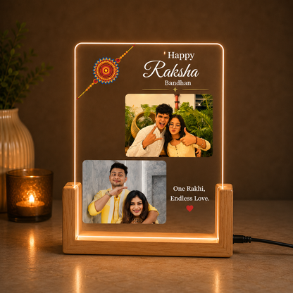Custom Photo Acrylic Night Lamp for Rakhi | Personalized Brother Gift | LED Lamp