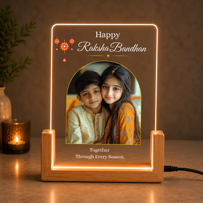 Raksha Bandhan Personalized Acrylic Photo Lamp | Custom Brother Sister Gift | LED Night Light