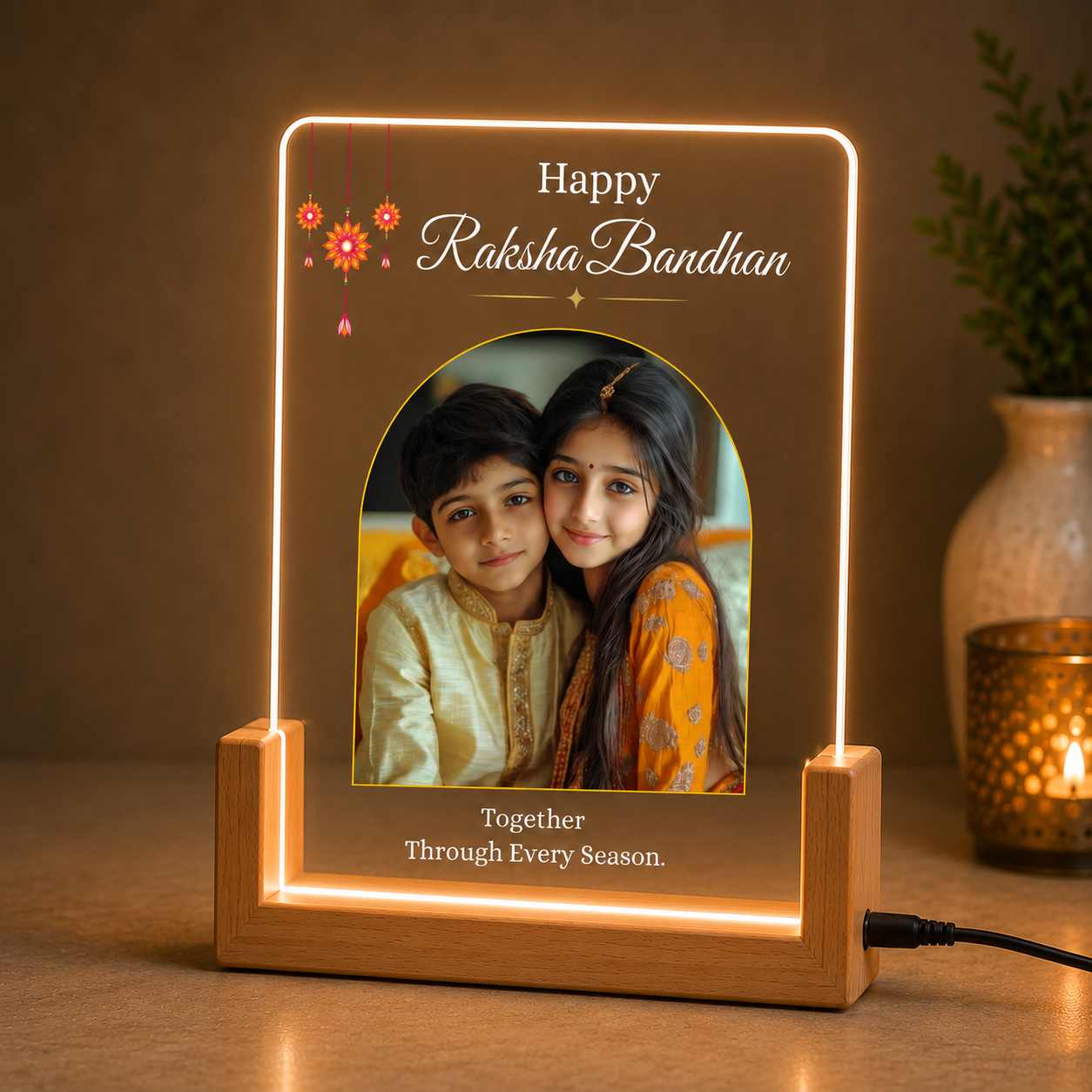 Raksha Bandhan Personalized Acrylic Photo Lamp | Custom Brother Sister Gift | LED Night Light