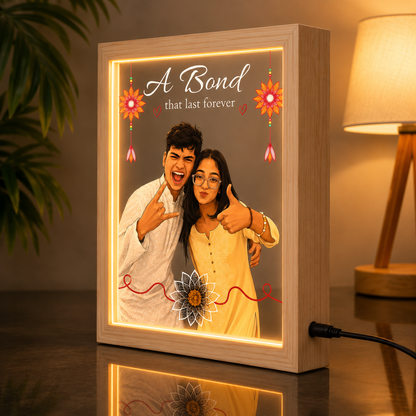 Custom Photo Raksha Bandhan LED Lamp for Brother &amp; Sister | Personalized Acrylic Night Light with Free Rakhi
