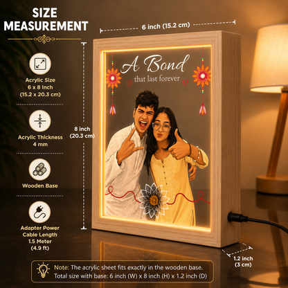 Custom Photo Raksha Bandhan LED Lamp for Brother &amp; Sister | Personalized Acrylic Night Light with Free Rakhi