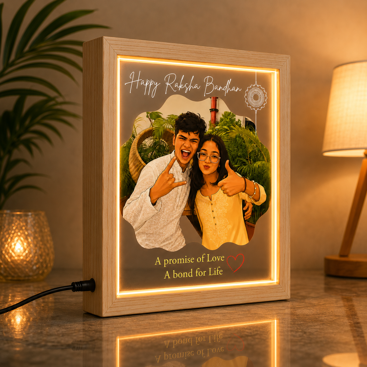 Custom Photo Raksha Bandhan LED Lamp for Brother &amp; Sister | Personalized Acrylic Night Light with Free Rakhi (Copy)