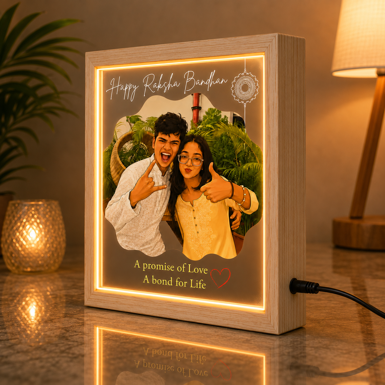 Custom Photo Raksha Bandhan LED Lamp for Brother &amp; Sister | Personalized Acrylic Night Light with Free Rakhi (Copy)