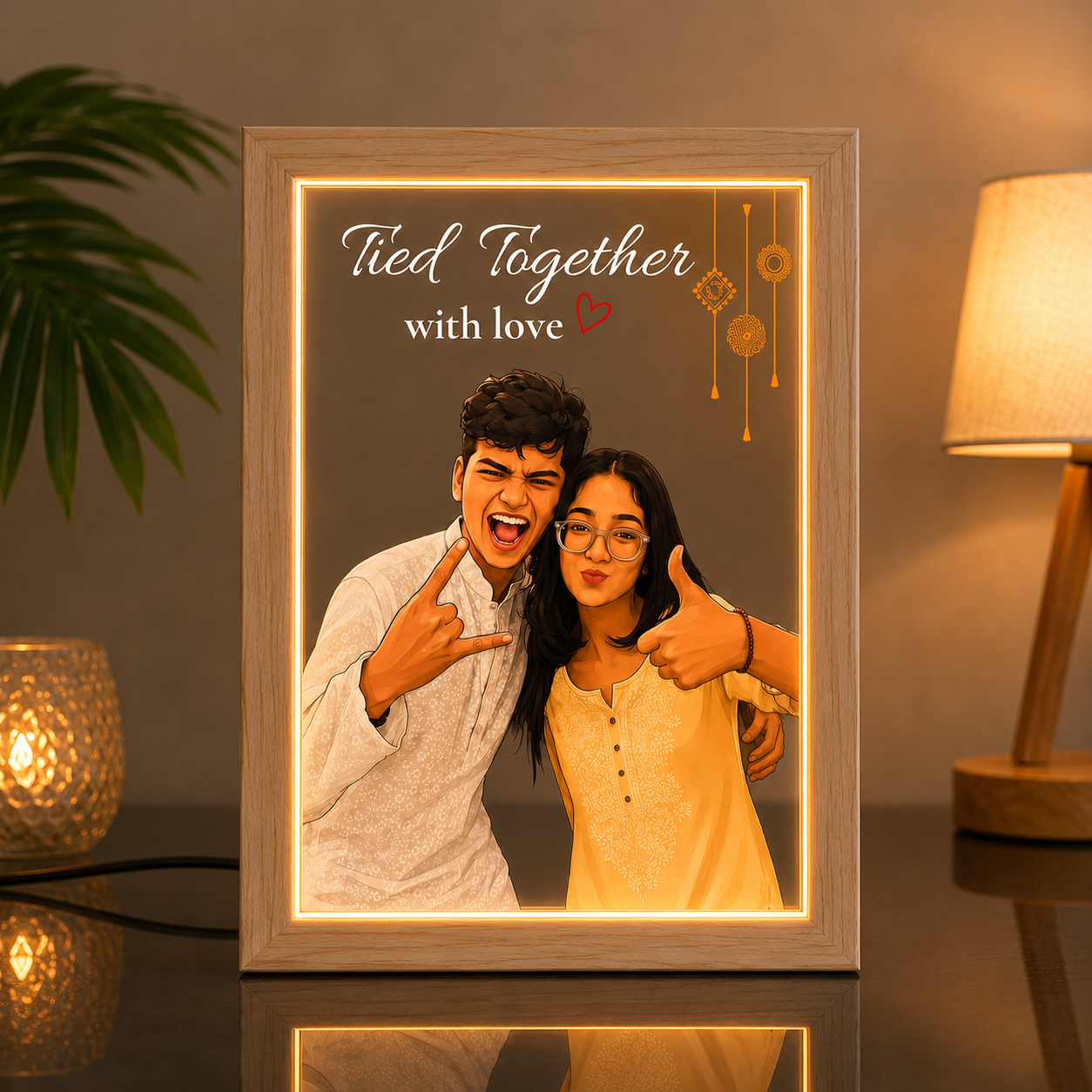 Personalized Rakhi Gift for Brother | Custom Photo Acrylic LED Lamp | Warm White Night Light