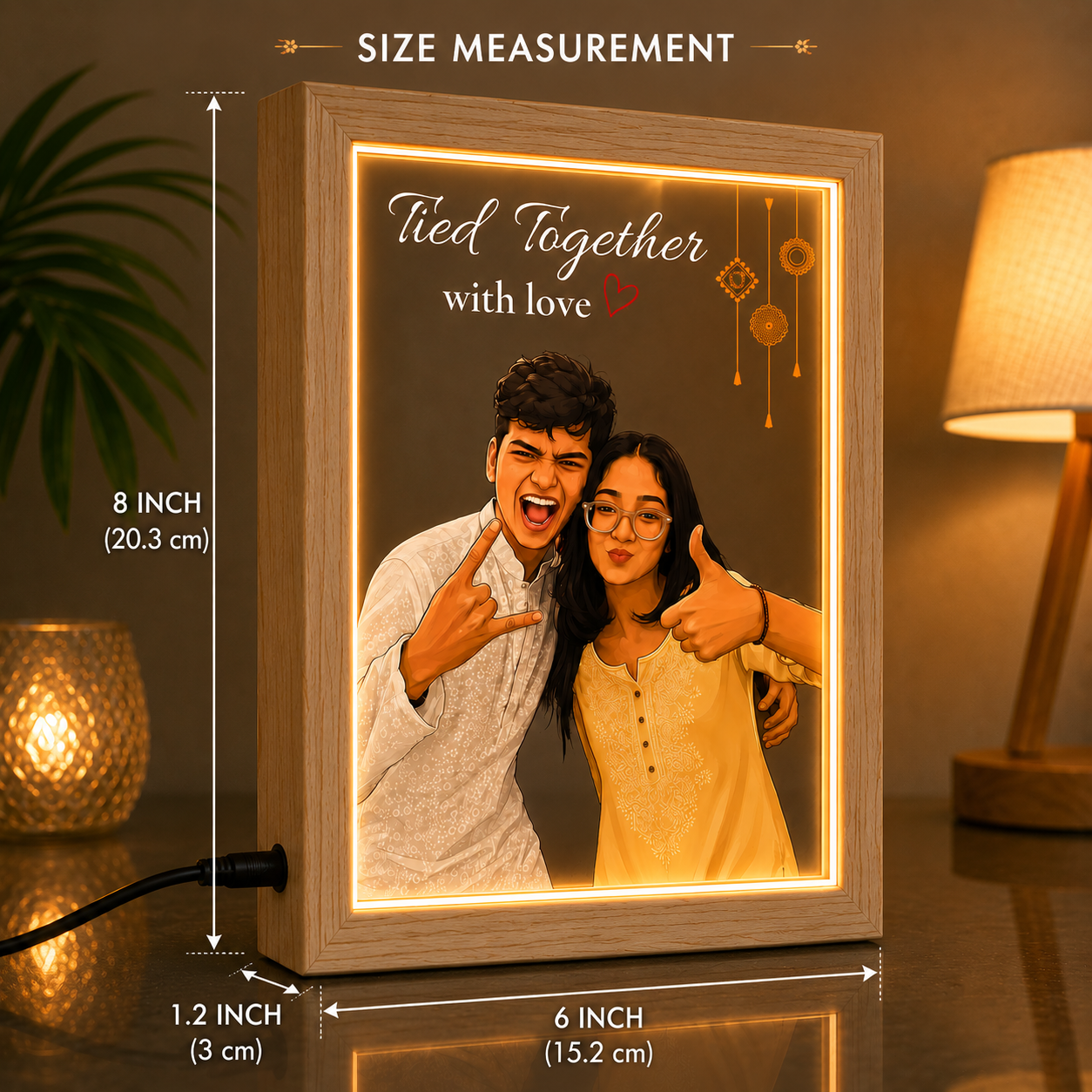 Personalized Rakhi Gift for Brother | Custom Photo Acrylic LED Lamp | Warm White Night Light