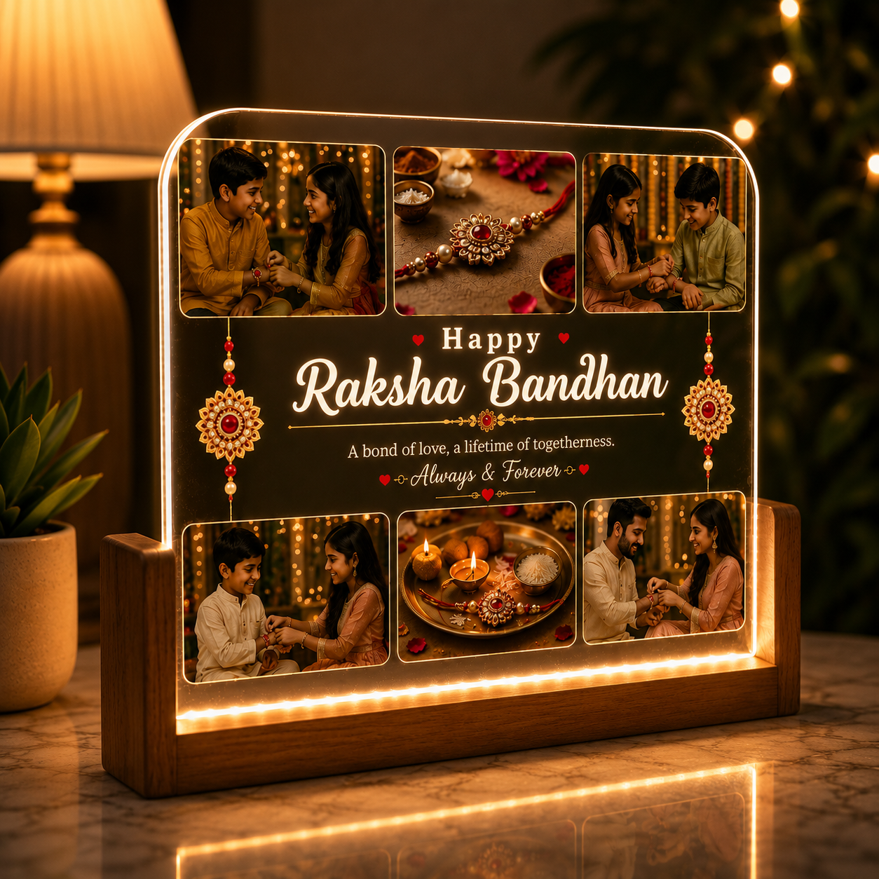 Personalized Collage Acrylic LED Lamp for Raksha Bandhan | Custom Photo Gift for Brother |
