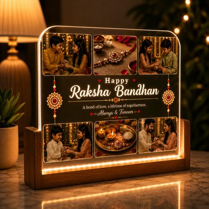 Personalized Collage Acrylic LED Lamp for Raksha Bandhan | Custom Photo Gift for Brother |