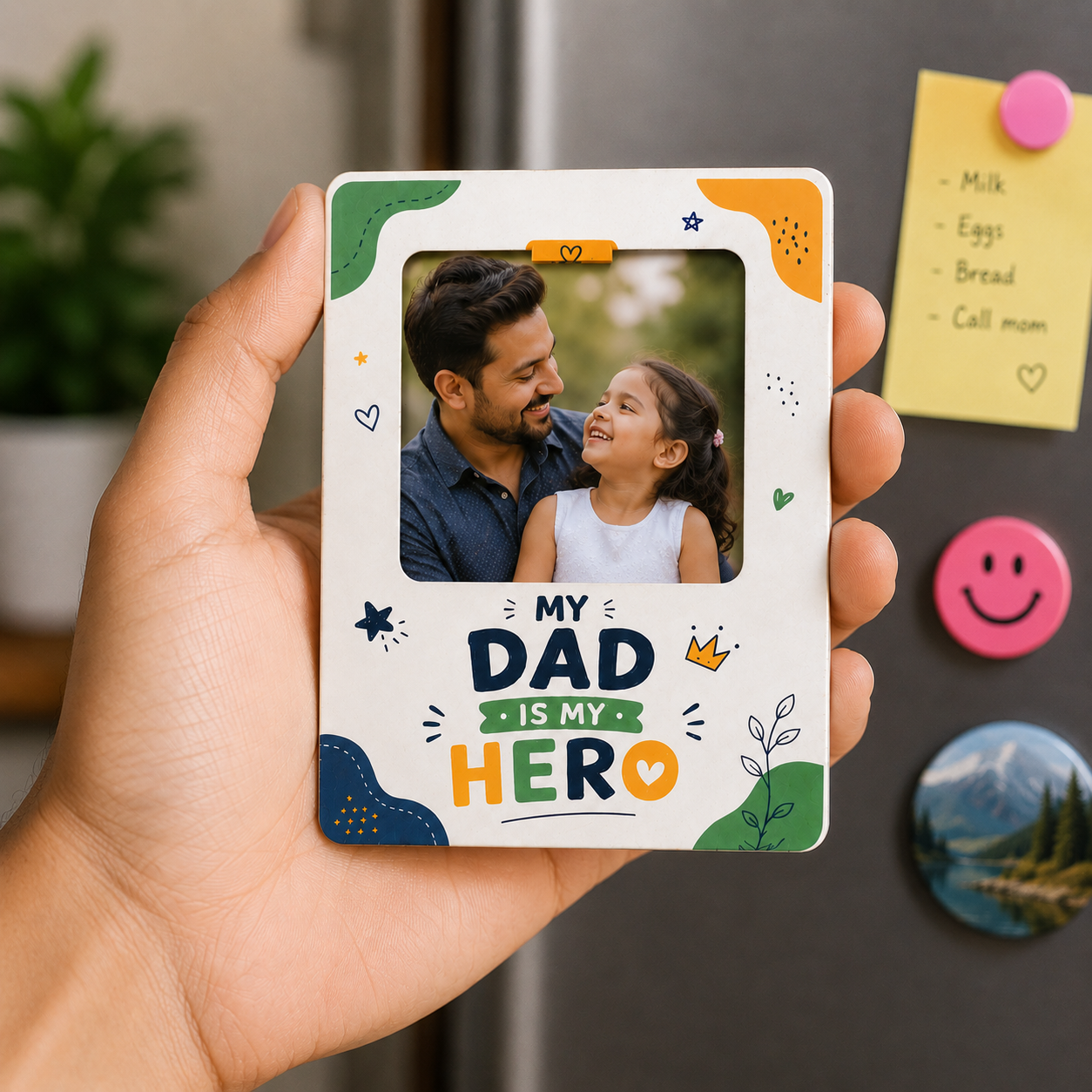 Personalised Best Dad Fridge Magnet – Custom Photo Gift for Father | Wooden Texture | Father&