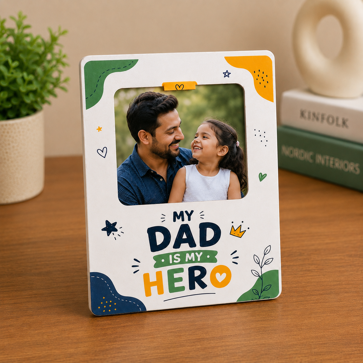 Personalised Best Dad Fridge Magnet – Custom Photo Gift for Father | Wooden Texture | Father&