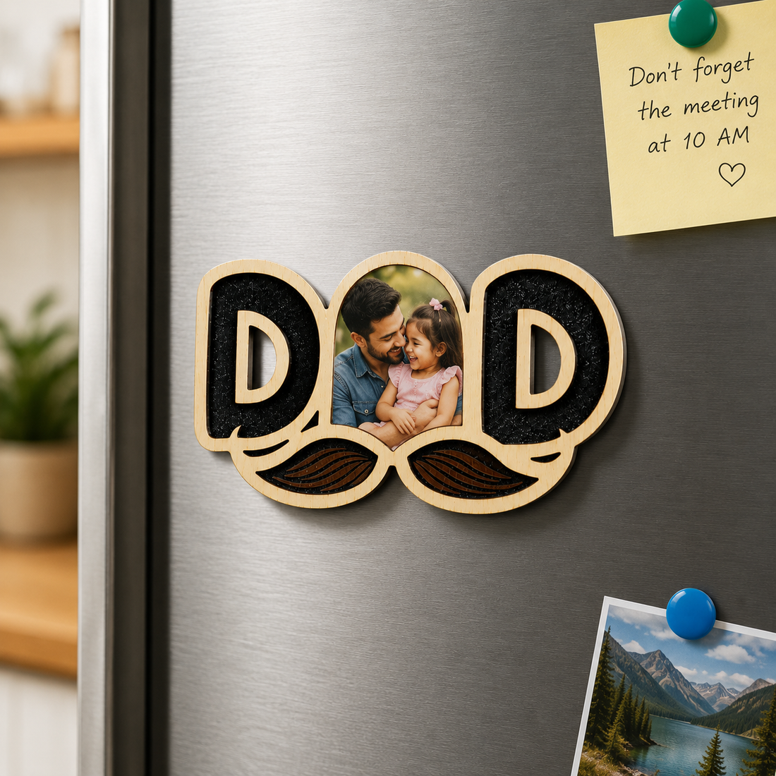 Personalised Best Dad Fridge Magnet – Custom Photo Gift for Father | Wooden Texture | Father&