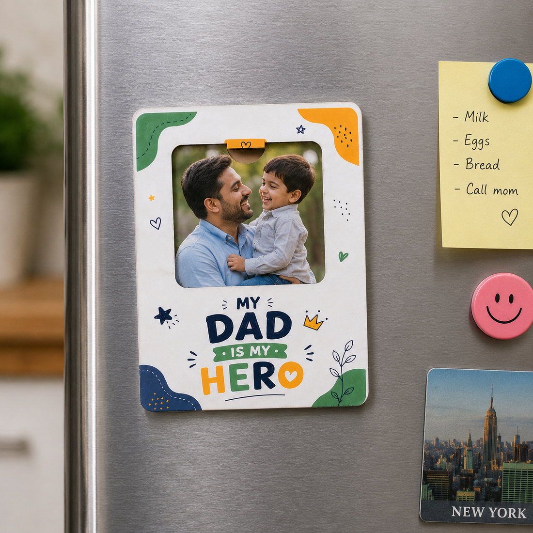 Personalised Best Dad Fridge Magnet – Custom Photo Gift for Father | Wooden Texture | Father&