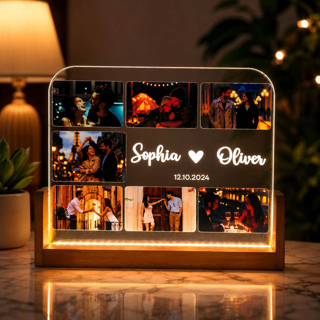 Personalized Couples Gift, Custom Photo Collage LED Light, Valentine, Family, Engagement, Gift for Her, Gift for Him, Best Friends Plaque |u shape