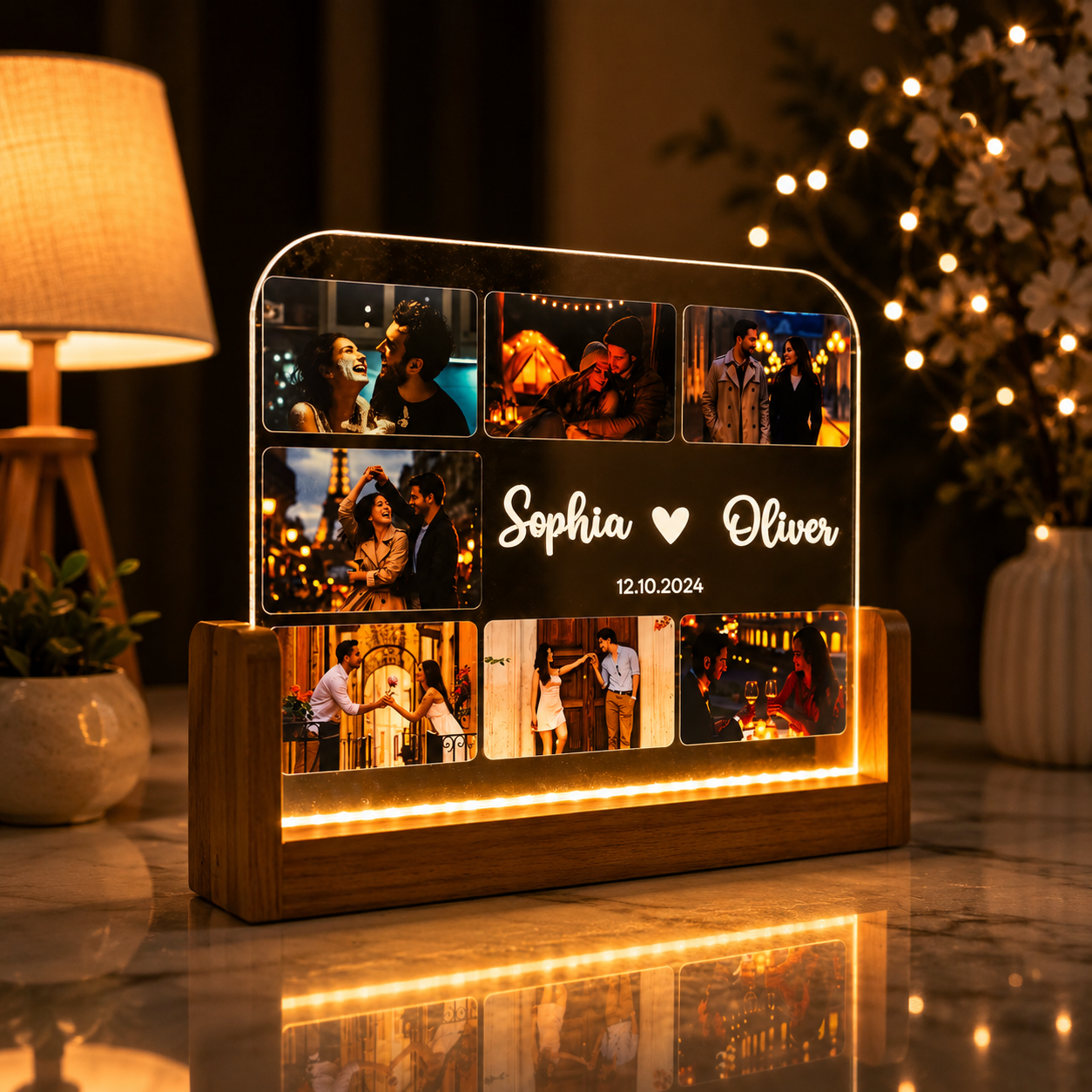 Personalized Couples Gift, Custom Photo Collage LED Light, Valentine, Family, Engagement, Gift for Her, Gift for Him, Best Friends Plaque |u shape
