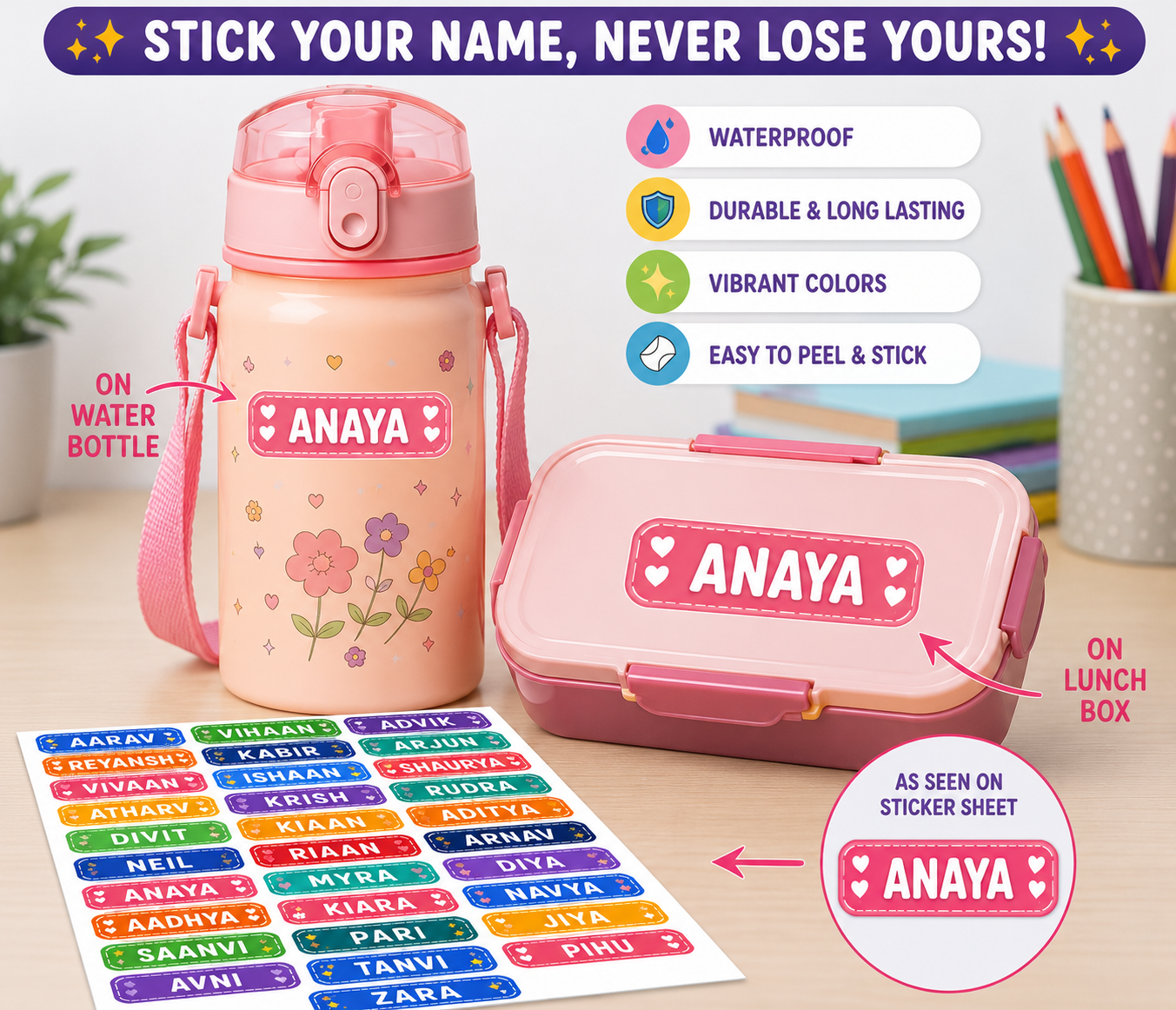 Custom 3D Waterproof color name Stickers | Durable &amp; Stylish- Set of 31