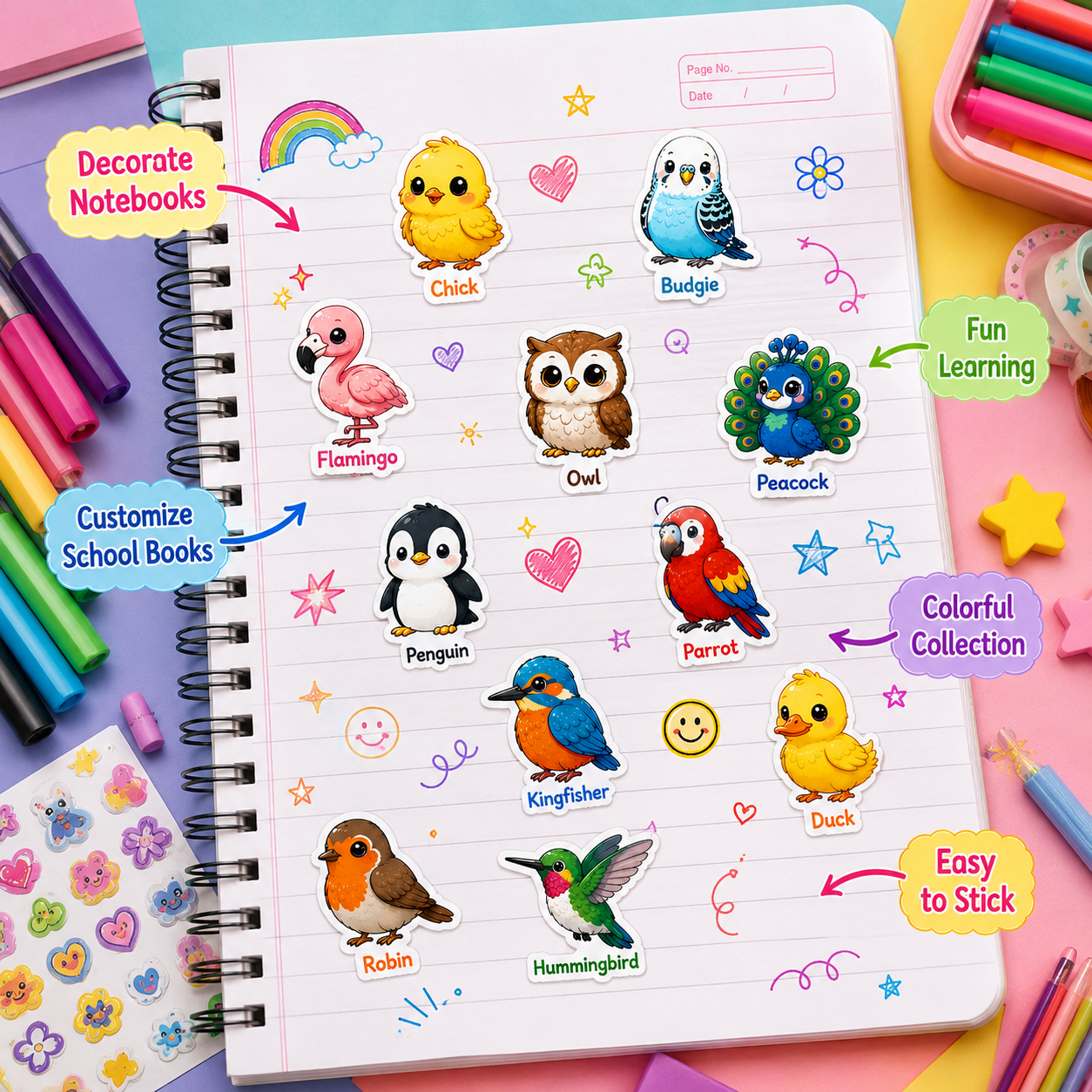 Custom 3D Waterproof bird with their name Stickers | Durable &amp; Stylish- Set of 31