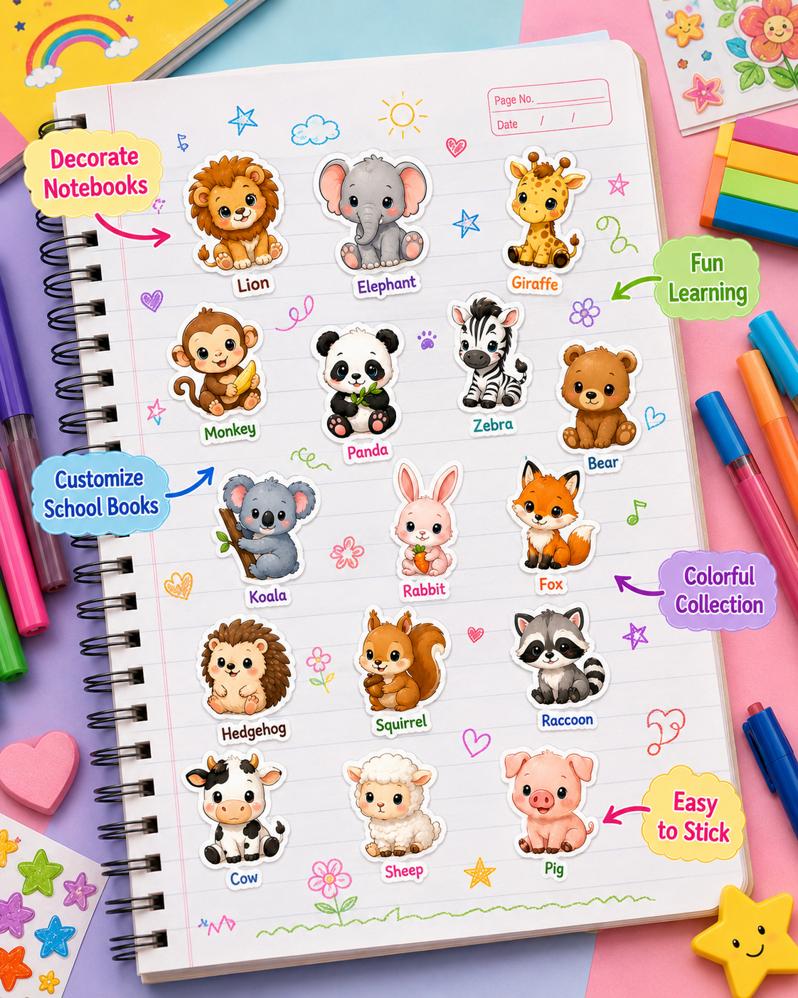 Custom 3D Waterproof animal with their name Stickers | Durable &amp; Stylish- Set of 31