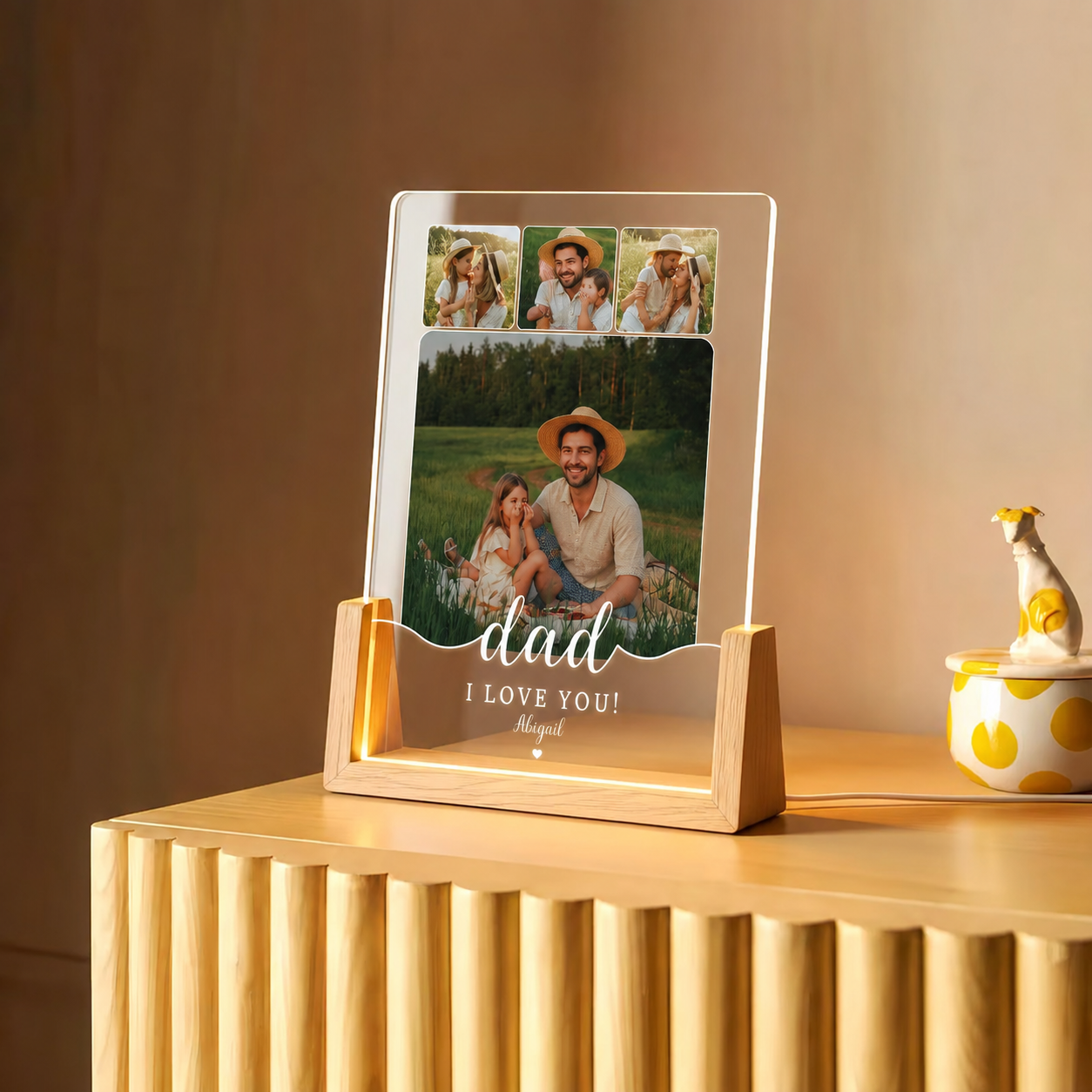 Custom Photo Night Light, Daddy Photo Collage LED Light, Personalized Photo Lamp, Birthday Gift for Dad, Father&