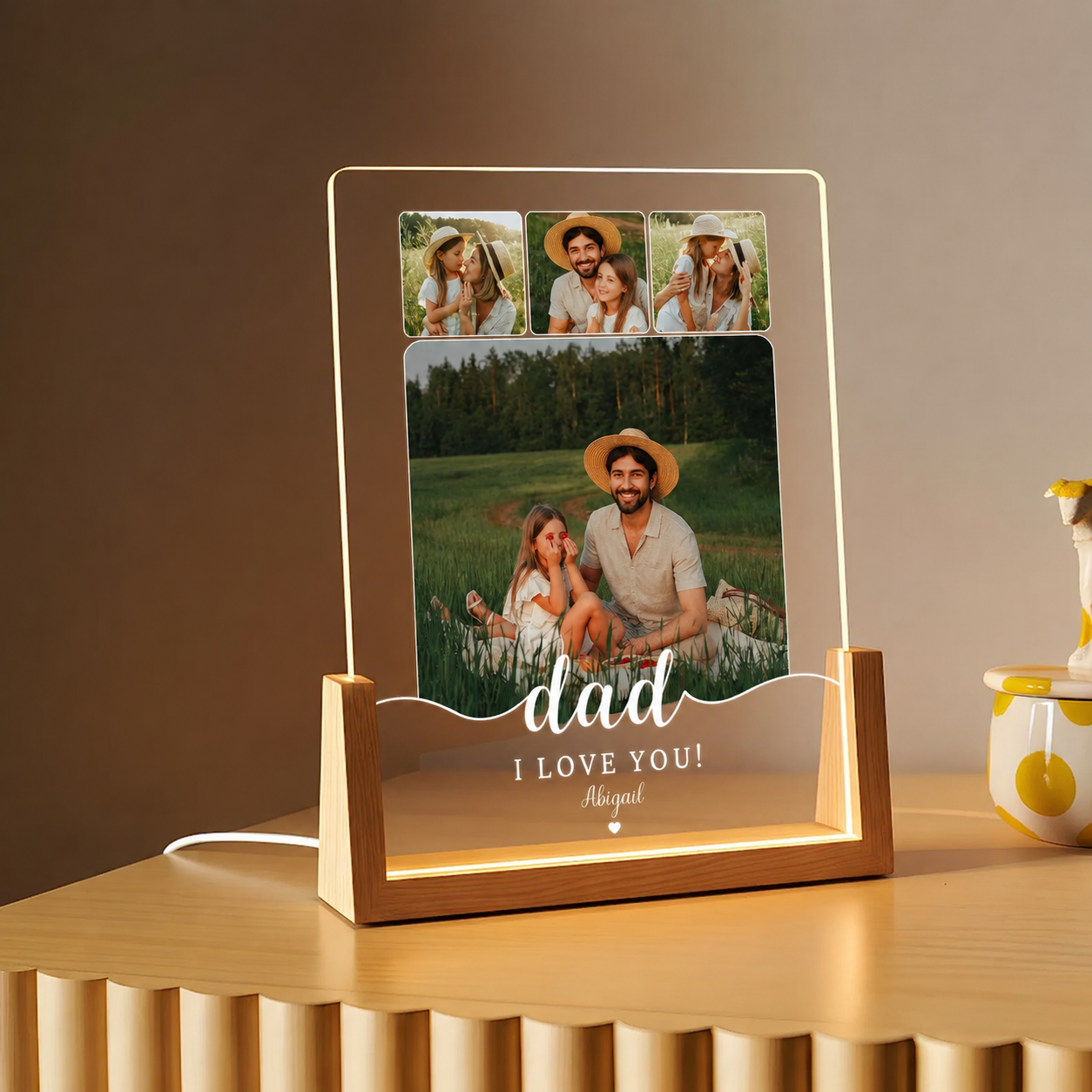 Custom Photo Night Light, Daddy Photo Collage LED Light, Personalized Photo Lamp, Birthday Gift for Dad, Father&