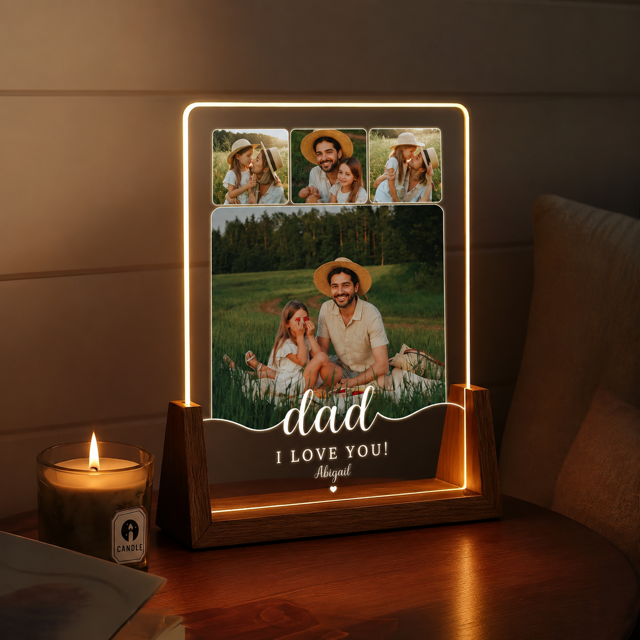 Custom Photo Night Light, Daddy Photo Collage LED Light, Personalized Photo Lamp, Birthday Gift for Dad, Father&