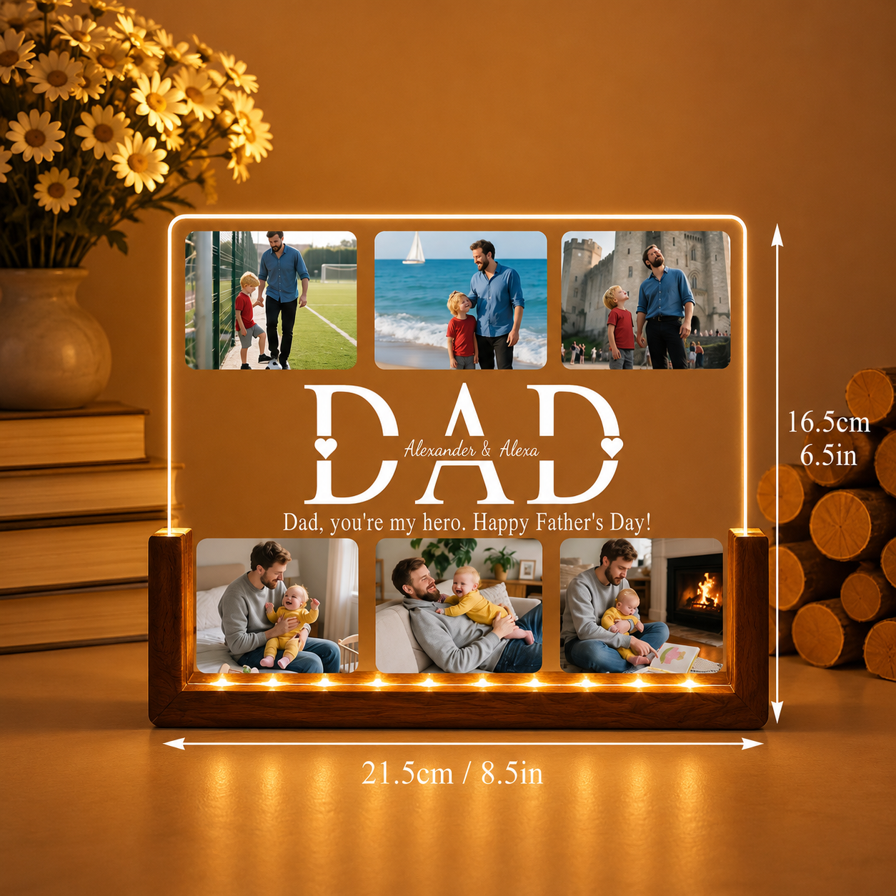 Custom Photo Night Light, Daddy Photo Collage LED Light, Personalized Photo Lamp, Birthday Gift for Dad, Father&