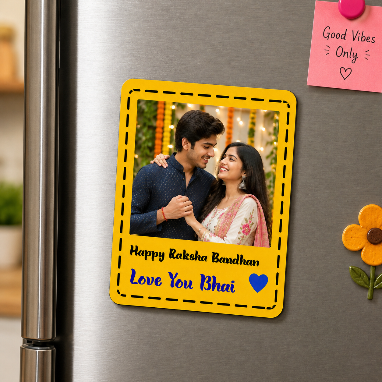 Personalized Raksha Bandhan Fridge Magnet with Free Rakhi | Custom Photo Refrigerator Magnet | Brother Sister Rakhi Gift | Personalized Keepsake