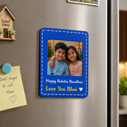 Personalized Raksha Bandhan Fridge Magnet with Free Rakhi | Custom Photo Refrigerator Magnet | Brother Sister Rakhi Gift | Personalized Keepsake