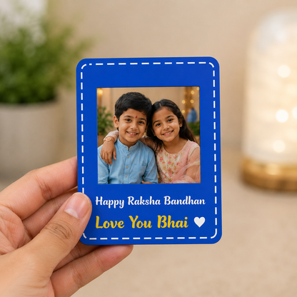 Personalized Raksha Bandhan Fridge Magnet with Free Rakhi | Custom Photo Refrigerator Magnet | Brother Sister Rakhi Gift | Personalized Keepsake